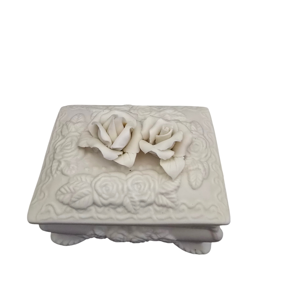 Elegant Jade Porcelain Cream Jewelry Box NWOT